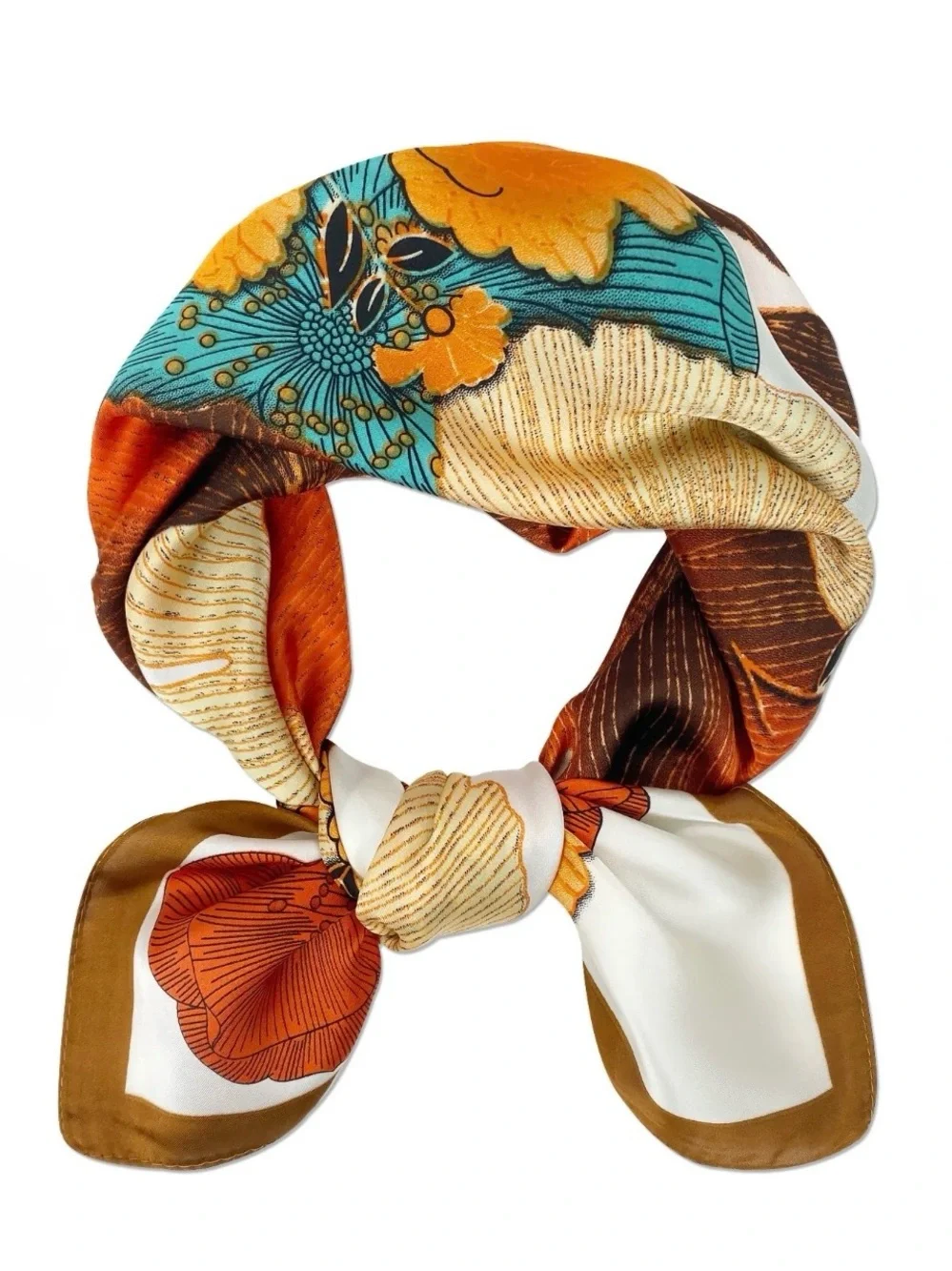 Wrapables Red Ginkgo Satin square scarf botanical fall Earth Tone